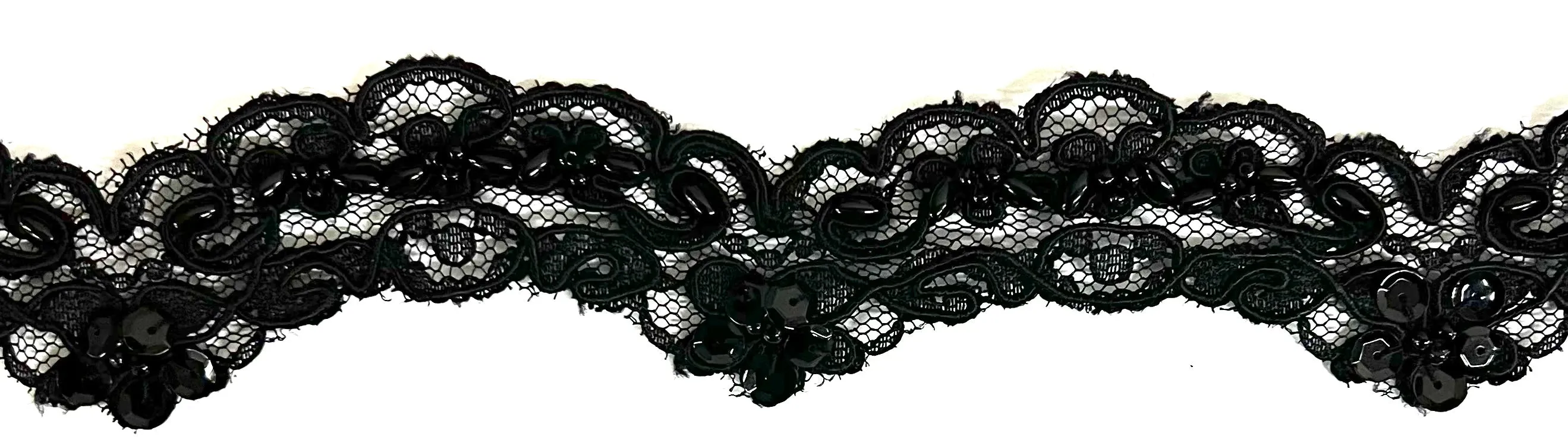1" Pearls & Corded Bridal Embroidered Lace Trimming - 5 Continuous Yards!
