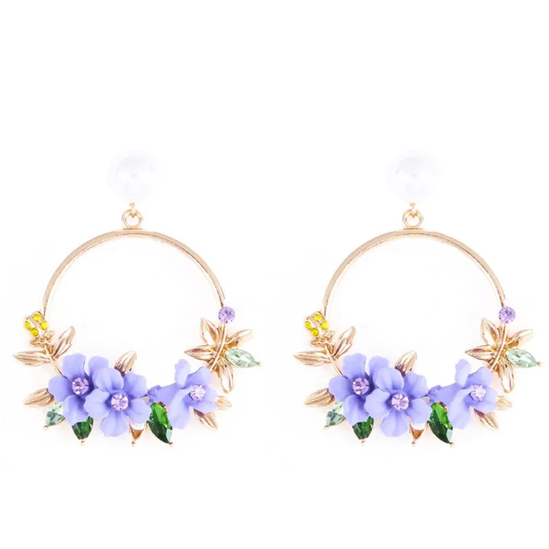 2018 fashion new women's brand earrings elegant inlaid pearl big flower earrings summer fresh and lovely round jewelry gifts