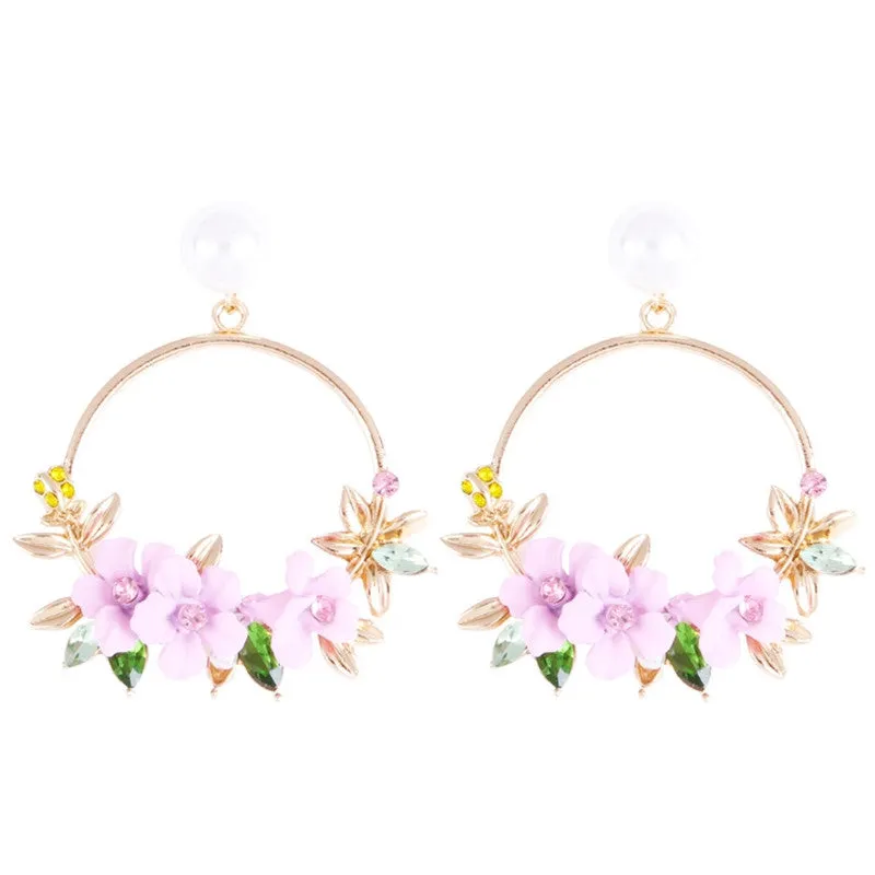 2018 fashion new women's brand earrings elegant inlaid pearl big flower earrings summer fresh and lovely round jewelry gifts
