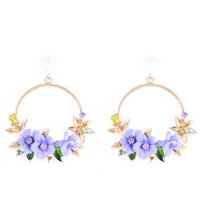 2018 fashion new women's brand earrings elegant inlaid pearl big flower earrings summer fresh and lovely round jewelry gifts