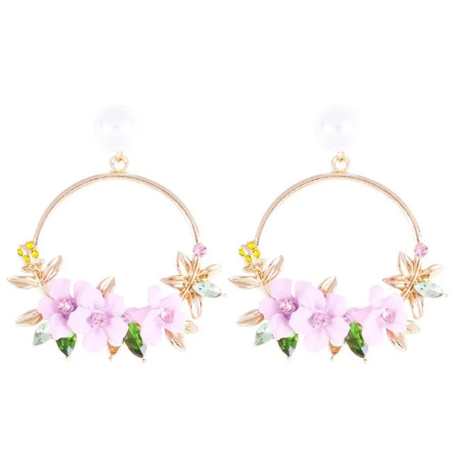 2018 fashion new women's brand earrings elegant inlaid pearl big flower earrings summer fresh and lovely round jewelry gifts