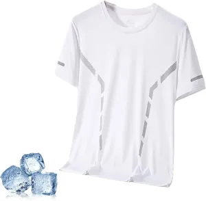2025 New Men's Breathable Soft Short Sleeve Shirts Cooling Ice Silk Running Shirts Quick Dry Breathable Tops