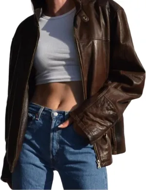 80's Vintage Women Oversized Bomber Fully Grain Leather Jacket, ladies leather jacket