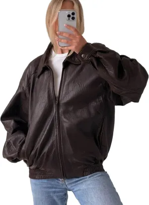 80's Vintage Women Oversized Bomber Fully Grain Leather Jacket, ladies leather jacket