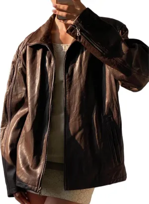 80's Vintage Women Oversized Bomber Fully Grain Leather Jacket, ladies leather jacket