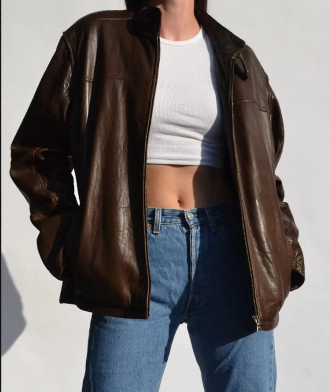 80's Vintage Women Oversized Bomber Fully Grain Leather Jacket, ladies leather jacket