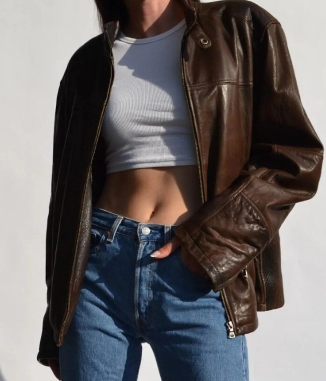 80's Vintage Women Oversized Bomber Fully Grain Leather Jacket, ladies leather jacket