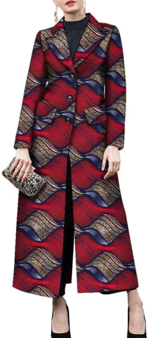 ABCWAX Women African Printed Cameo Collar Trench Ankala Traditional Women Jacket Dress Fall Winter Coat