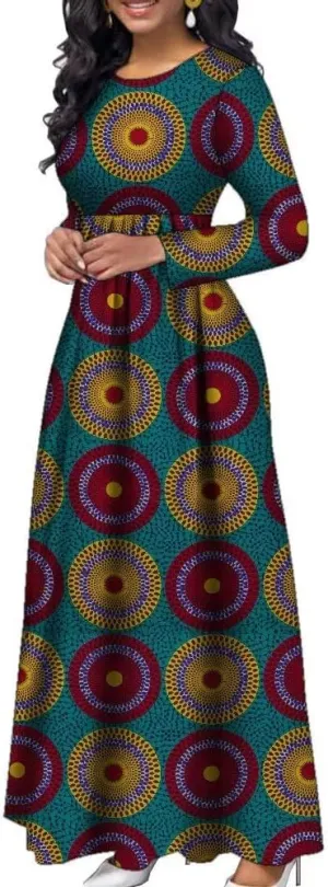 African Dresses for Women Long Sleeve Long Skirt Traditional Ankara Kente Print Casual