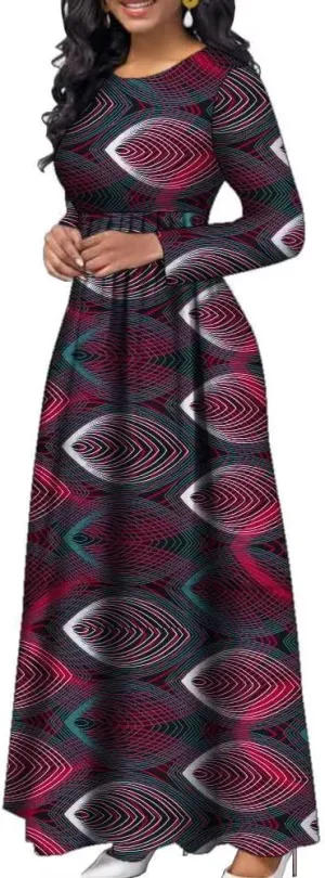 African Dresses for Women Long Sleeve Long Skirt Traditional Ankara Kente Print Casual