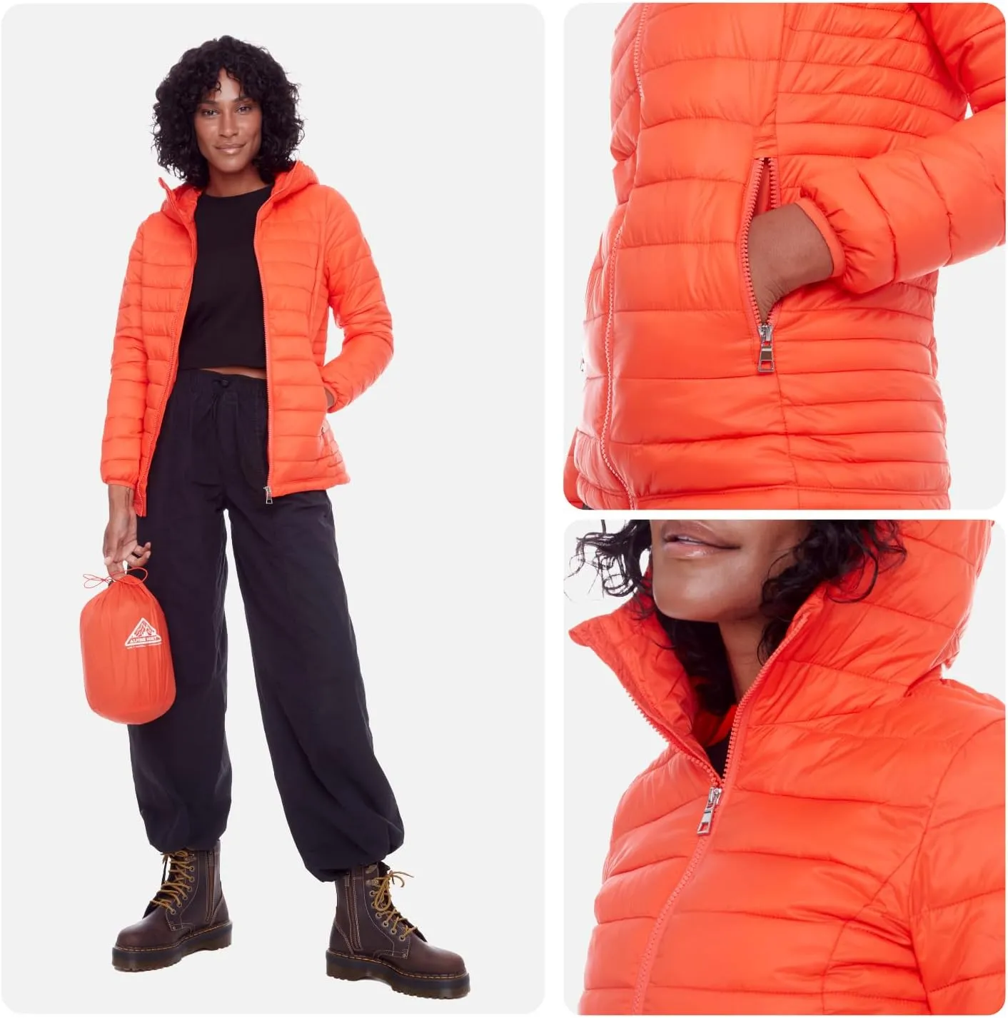 ALPINE NORTH Yoho Womens Vegan Down Packable Puffer-Lightweight, Weather-Resistant Jacket With Hood For Women with Carry Bag