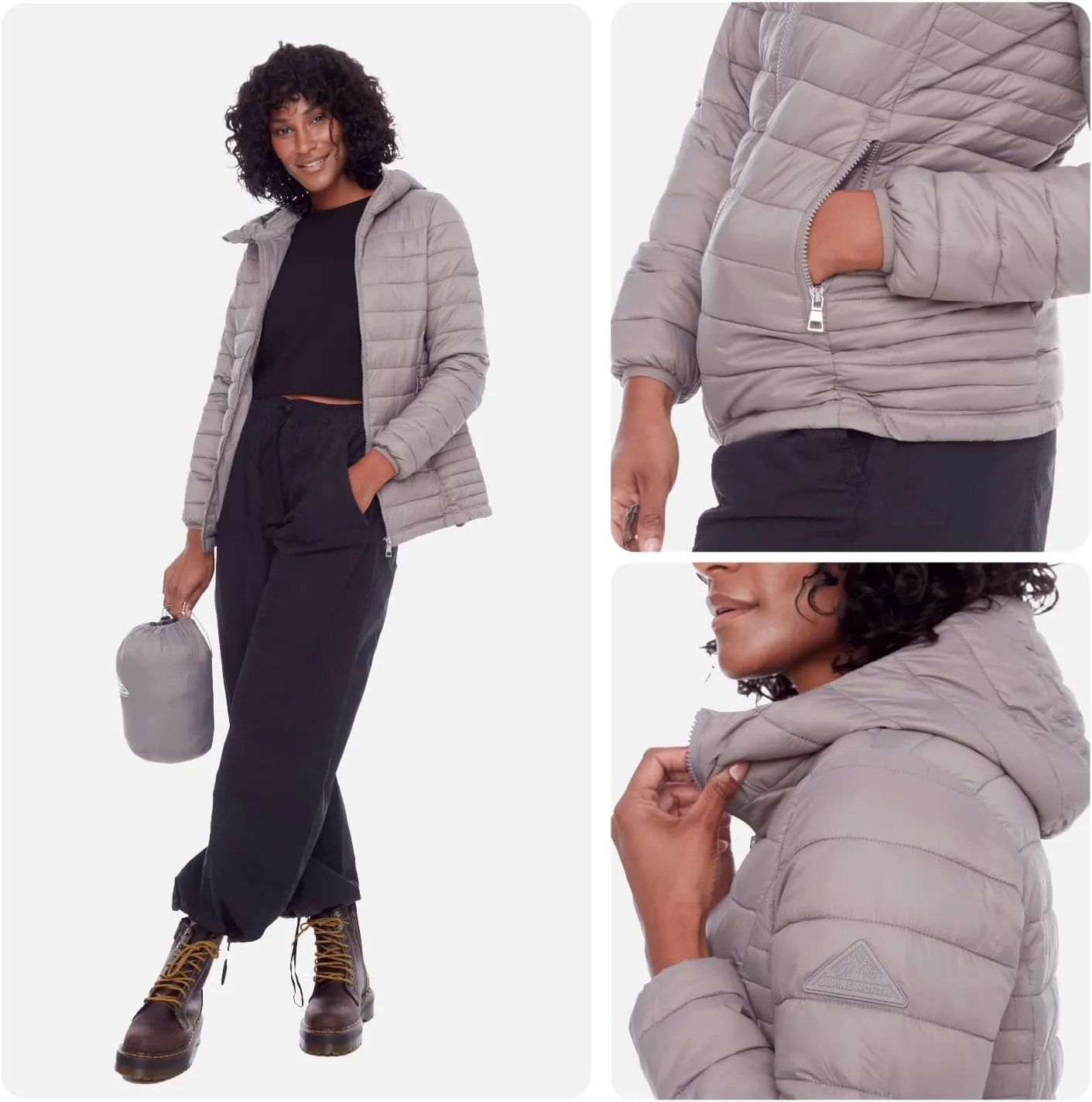 ALPINE NORTH Yoho Womens Vegan Down Packable Puffer-Lightweight, Weather-Resistant Jacket With Hood For Women with Carry Bag