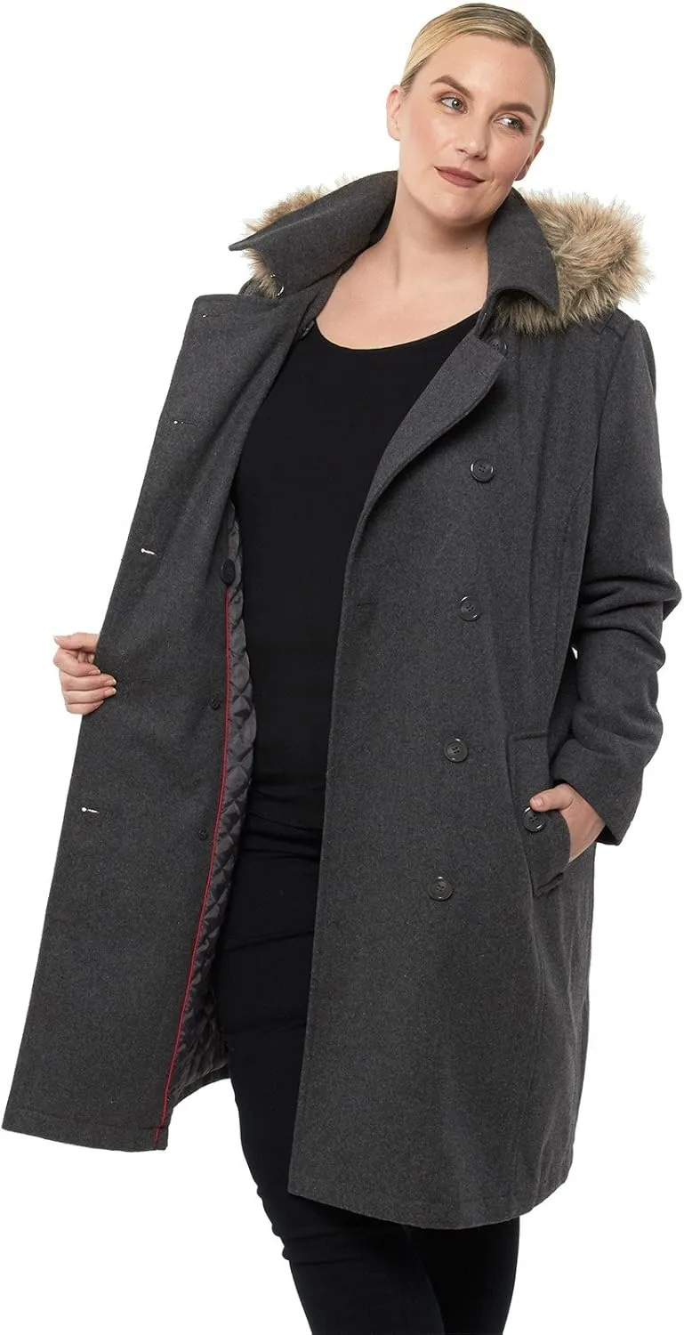 Alpine Swiss Womens Parka Trench Pea Coat Belt Jacket Fur Hood Reg & Plus Sizes
