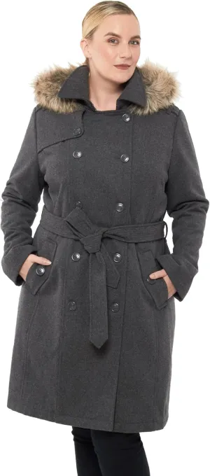 Alpine Swiss Womens Parka Trench Pea Coat Belt Jacket Fur Hood Reg & Plus Sizes