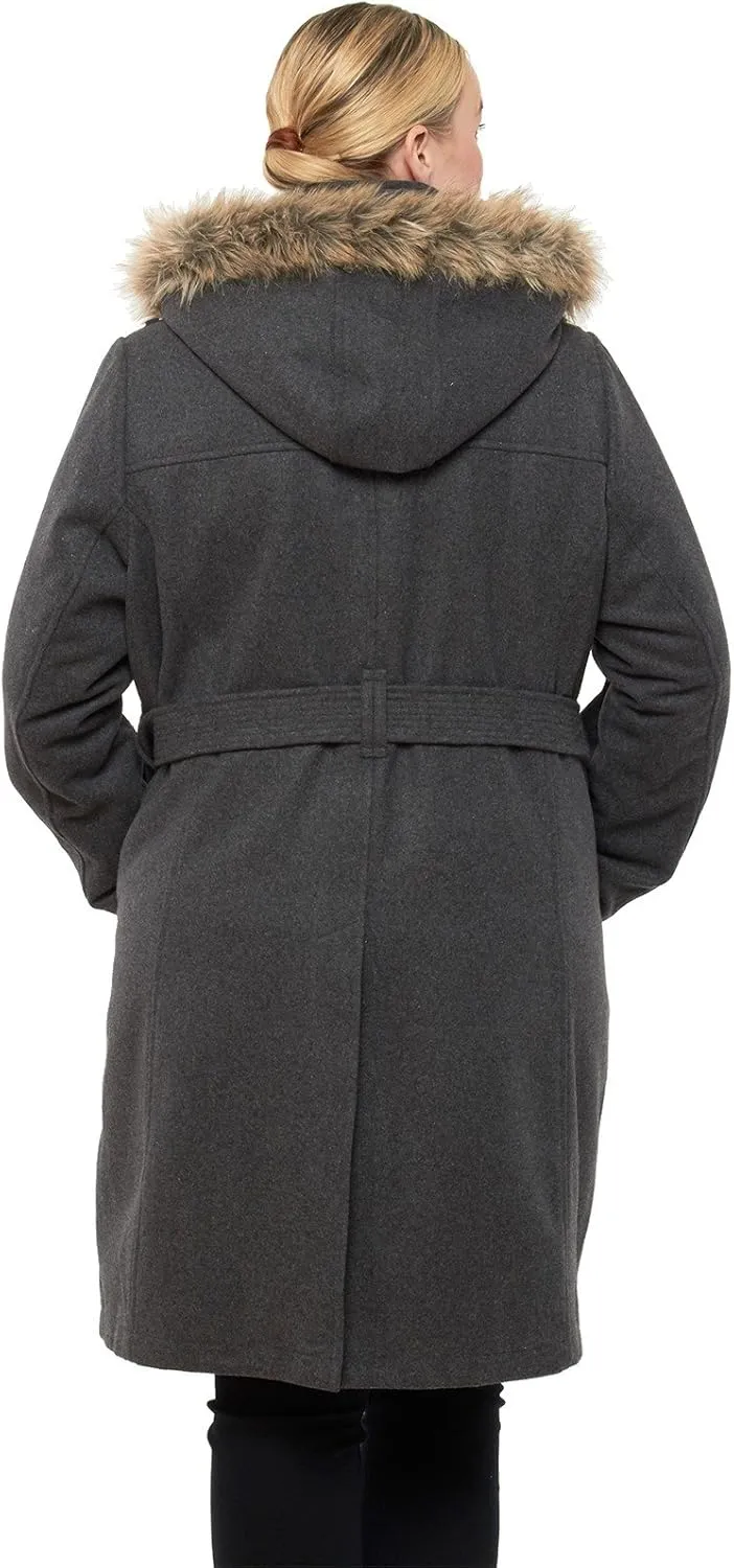 Alpine Swiss Womens Parka Trench Pea Coat Belt Jacket Fur Hood Reg & Plus Sizes