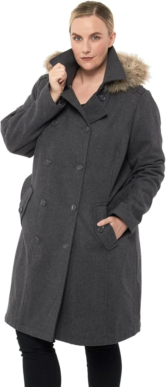 Alpine Swiss Womens Parka Trench Pea Coat Belt Jacket Fur Hood Reg & Plus Sizes