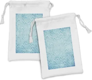 Ambesonne Turquoise Fabric Pouch Set of 2, Geometric Design Chevron Patterns on Old Vintage Paper Contemporary Art Print, Small Drawstring Bag for Toiletries Masks and Favors, 9" x 6", Turquoise