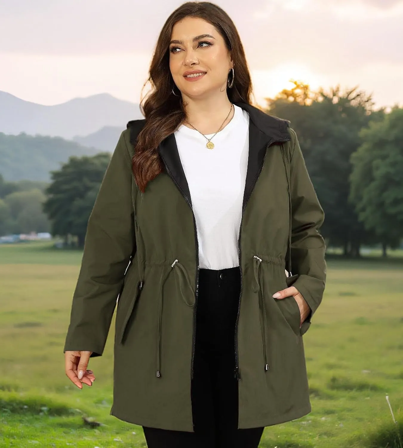 AOVDE Women's Rain Jacket Plus Size: Waterproof Raincoat Reversible Lightweight Windbreaker Jackets with Hooded