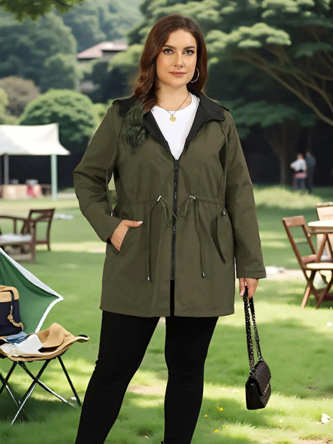 AOVDE Women's Rain Jacket Plus Size: Waterproof Raincoat Reversible Lightweight Windbreaker Jackets with Hooded