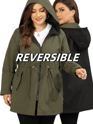 AOVDE Women's Rain Jacket Plus Size: Waterproof Raincoat Reversible Lightweight Windbreaker Jackets with Hooded