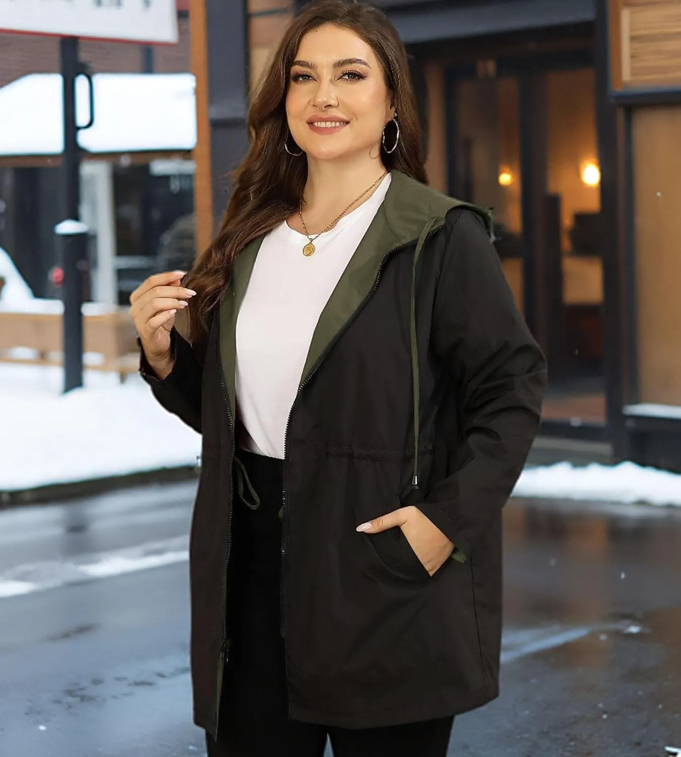 AOVDE Women's Rain Jacket Plus Size: Waterproof Raincoat Reversible Lightweight Windbreaker Jackets with Hooded