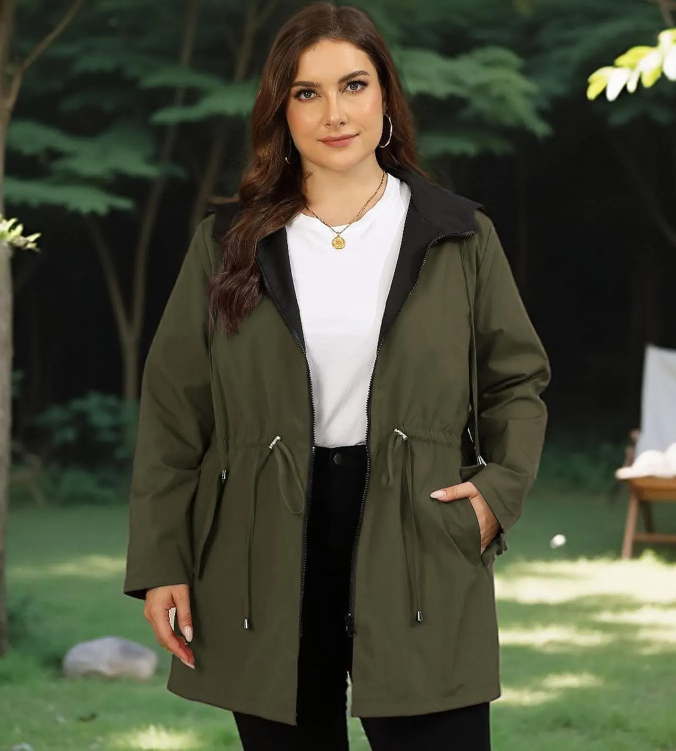 AOVDE Women's Rain Jacket Plus Size: Waterproof Raincoat Reversible Lightweight Windbreaker Jackets with Hooded