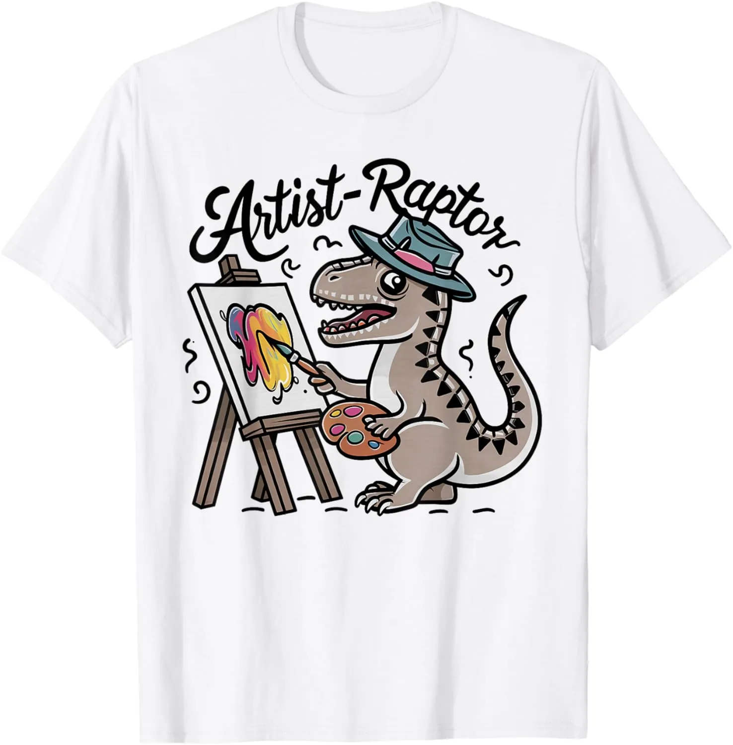 Artist-Raptor Velociraptor Kawaii Dinosaur Vintage Sunset T-Shirt
