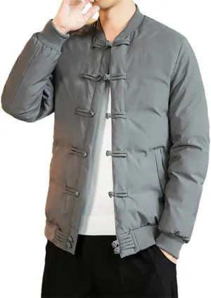 Autumn Winter Men Chinese Style Parka Mens Retro Chinese Buttons Vintage Coats Men Warm Cotton-Padded Jackets