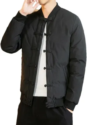 Autumn Winter Men Chinese Style Parka Mens Retro Chinese Buttons Vintage Coats Men Warm Cotton-Padded Jackets