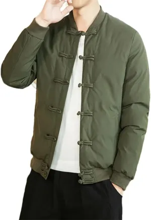 Autumn Winter Men Chinese Style Parka Mens Retro Chinese Buttons Vintage Coats Men Warm Cotton-Padded Jackets