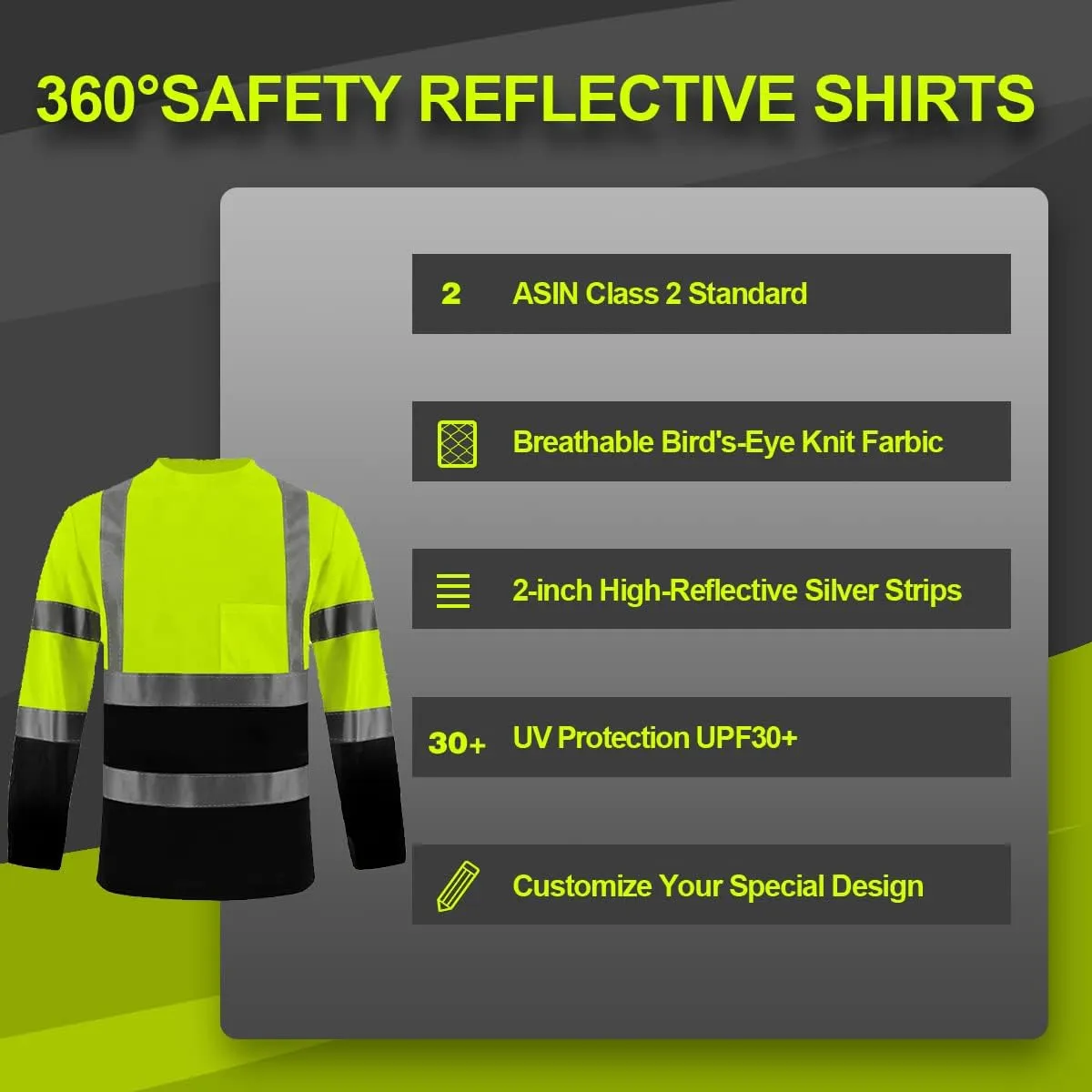 BeautyWill High Visibility Shirts Long Sleeve Class 2 Reflective Shirts ANSI with Pocket Safety Shirts for Men and Women