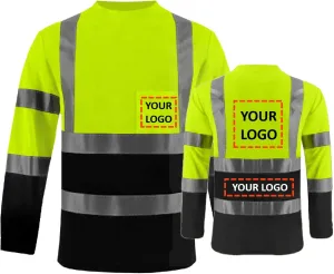 BeautyWill High Visibility Shirts Long Sleeve Class 2 Reflective Shirts ANSI with Pocket Safety Shirts for Men and Women