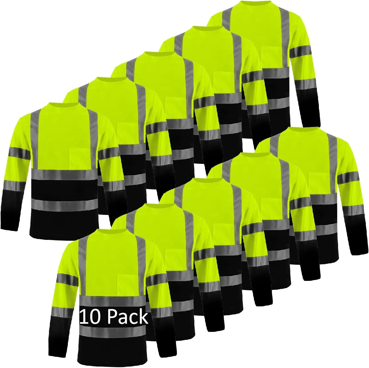 BeautyWill High Visibility Shirts Long Sleeve Class 2 Reflective Shirts ANSI with Pocket Safety Shirts for Men and Women