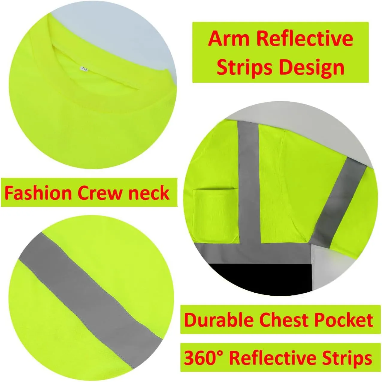 BeautyWill High Visibility Shirts Long Sleeve Class 2 Reflective Shirts ANSI with Pocket Safety Shirts for Men and Women