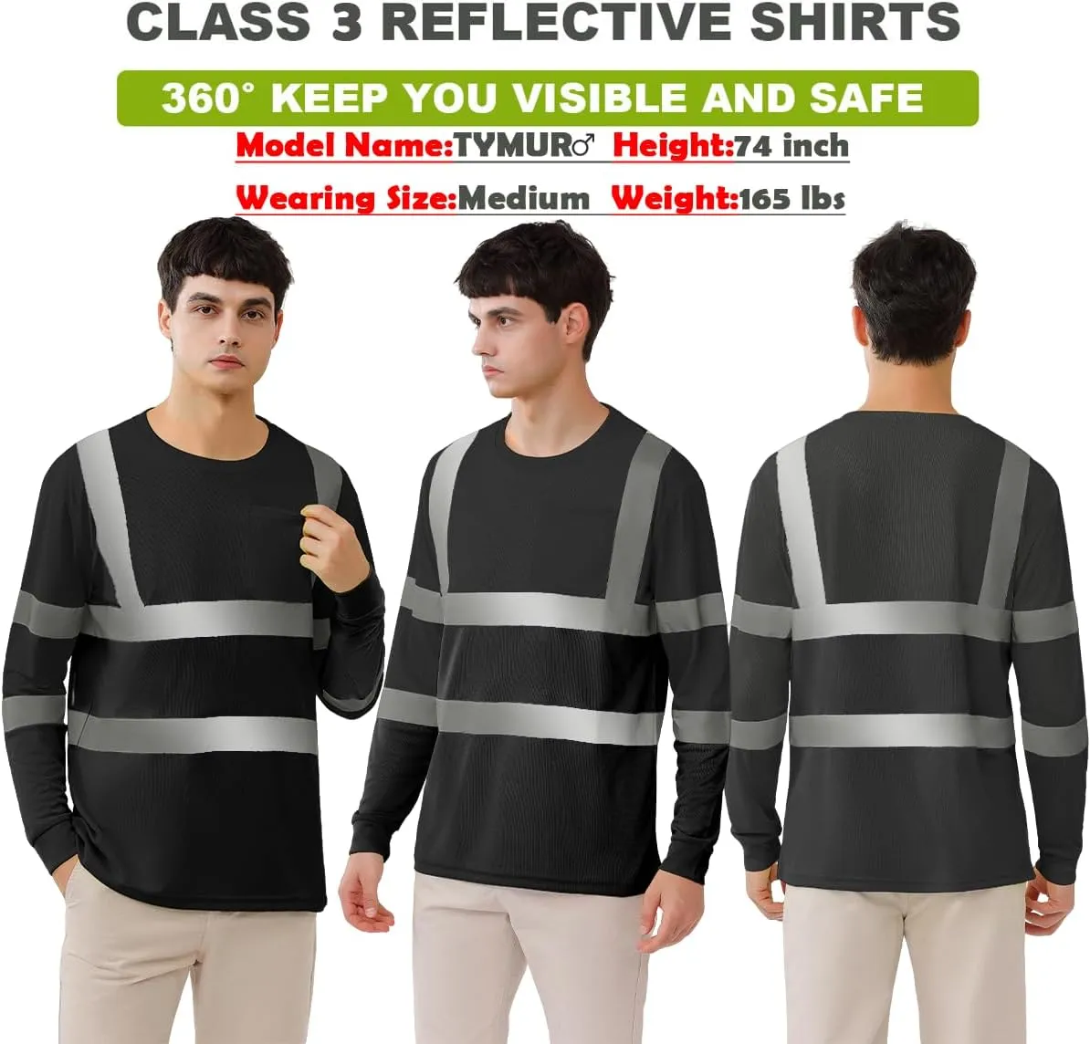 BeautyWill High Visibility Shirts Long Sleeve Class 2 Reflective Shirts ANSI with Pocket Safety Shirts for Men and Women