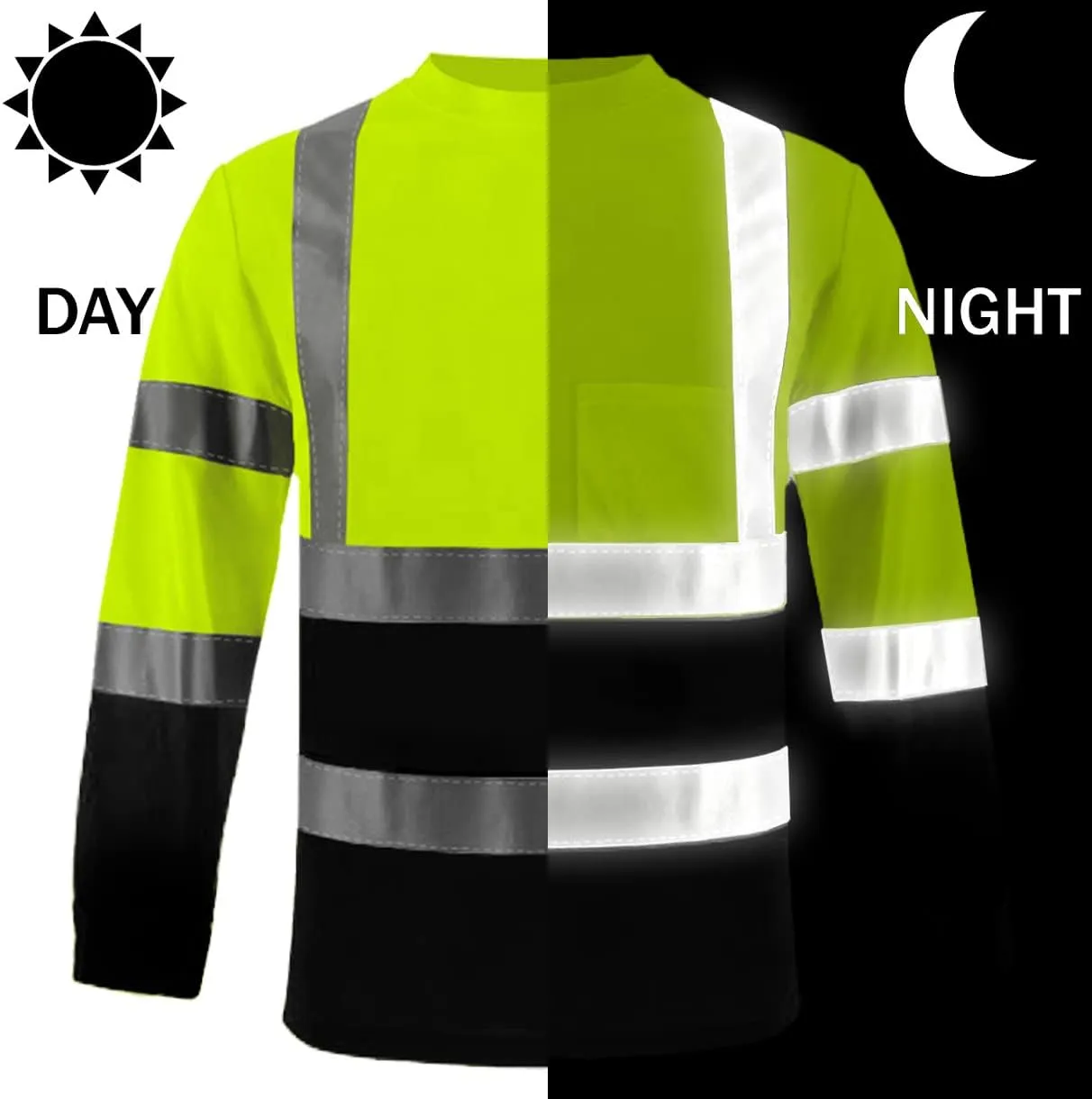 BeautyWill High Visibility Shirts Long Sleeve Class 2 Reflective Shirts ANSI with Pocket Safety Shirts for Men and Women