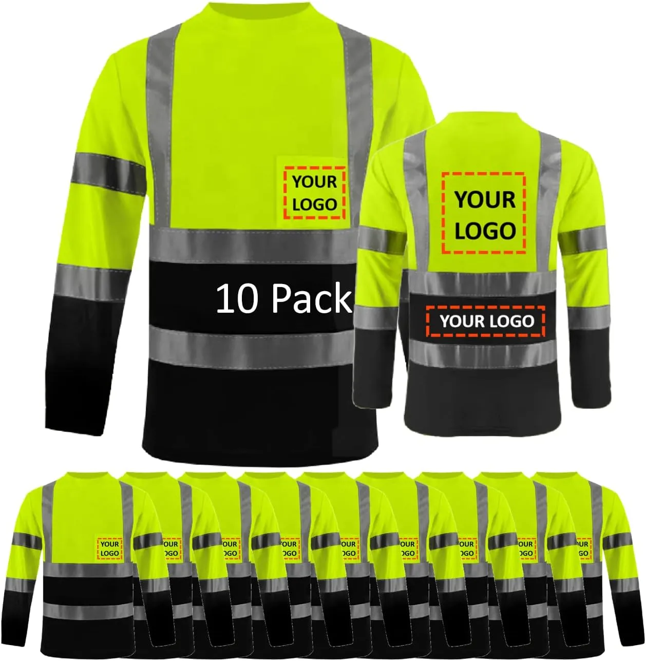 BeautyWill High Visibility Shirts Long Sleeve Class 2 Reflective Shirts ANSI with Pocket Safety Shirts for Men and Women