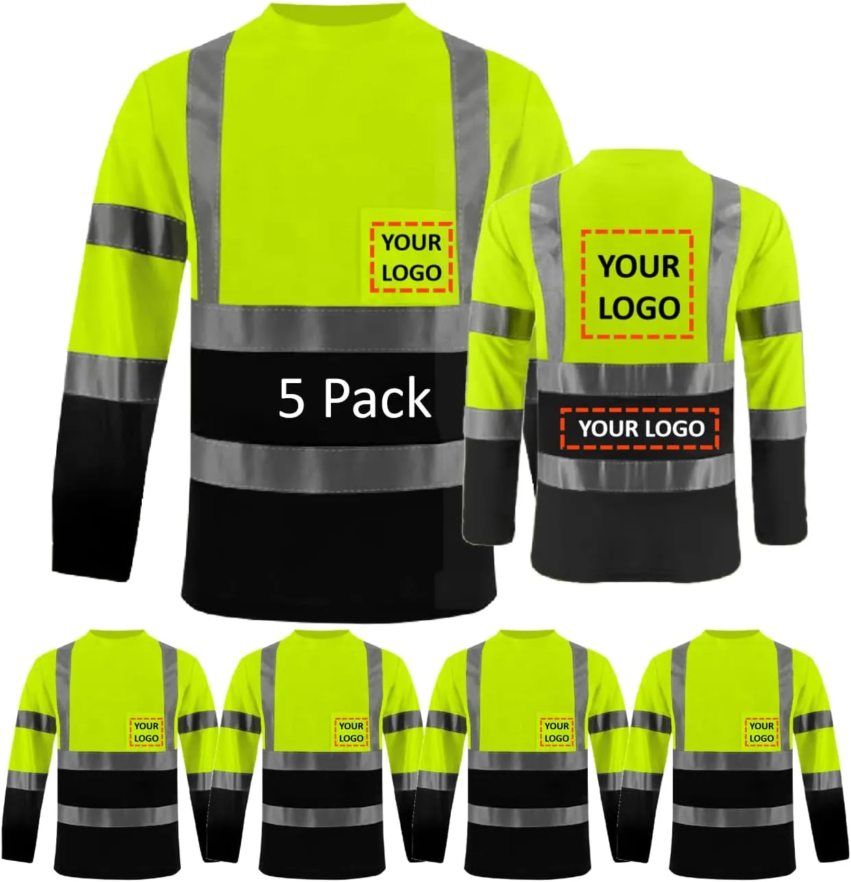 BeautyWill High Visibility Shirts Long Sleeve Class 2 Reflective Shirts ANSI with Pocket Safety Shirts for Men and Women