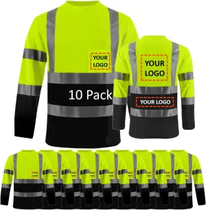 BeautyWill High Visibility Shirts Long Sleeve Class 2 Reflective Shirts ANSI with Pocket Safety Shirts for Men and Women