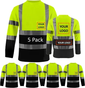 BeautyWill High Visibility Shirts Long Sleeve Class 2 Reflective Shirts ANSI with Pocket Safety Shirts for Men and Women