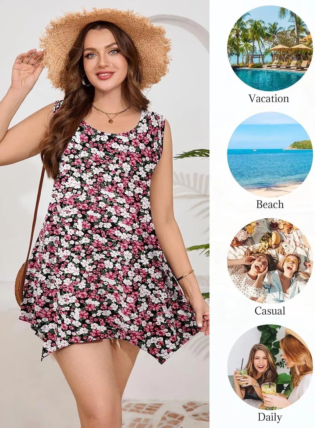 BELAROI Womens Plus Size Tank Tops Summer Sleeveless Scoop Neck Tunic Shirts Casual Loose T-Shirts Blouse