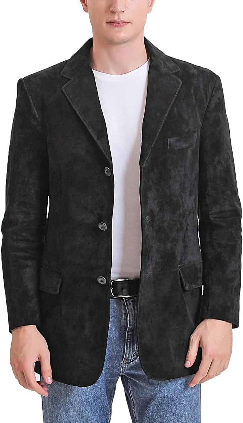 BGSD Men Liam 3-Button Leather Blazer Sport Coat Jacket (Also available in Big and Tall and Short)