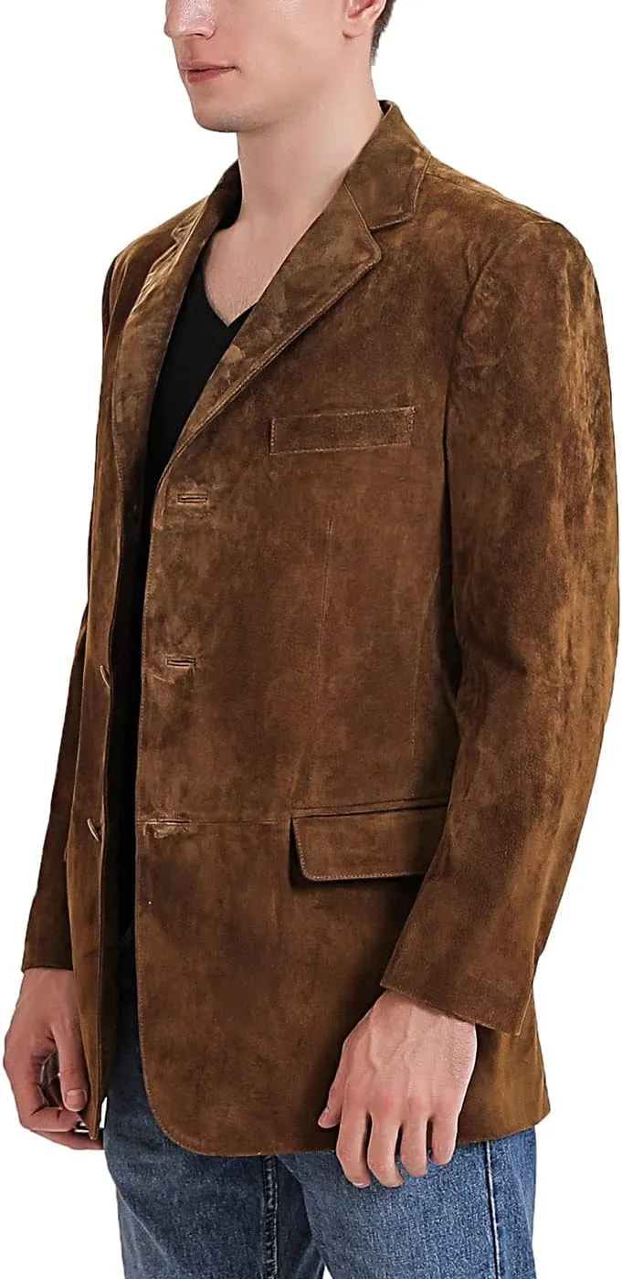 BGSD Men Liam 3-Button Leather Blazer Sport Coat Jacket (Also available in Big and Tall and Short)