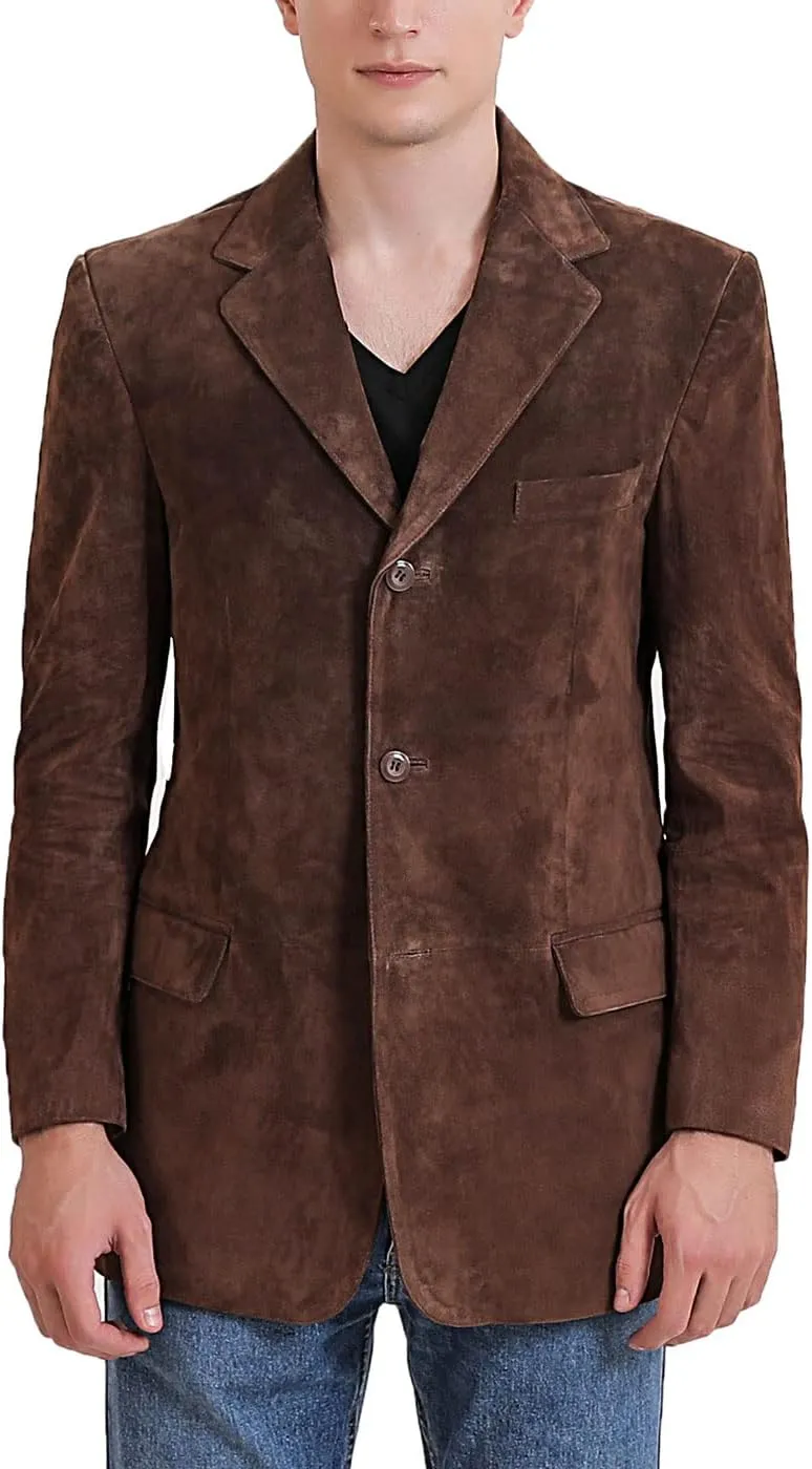 BGSD Men Liam 3-Button Leather Blazer Sport Coat Jacket (Also available in Big and Tall and Short)