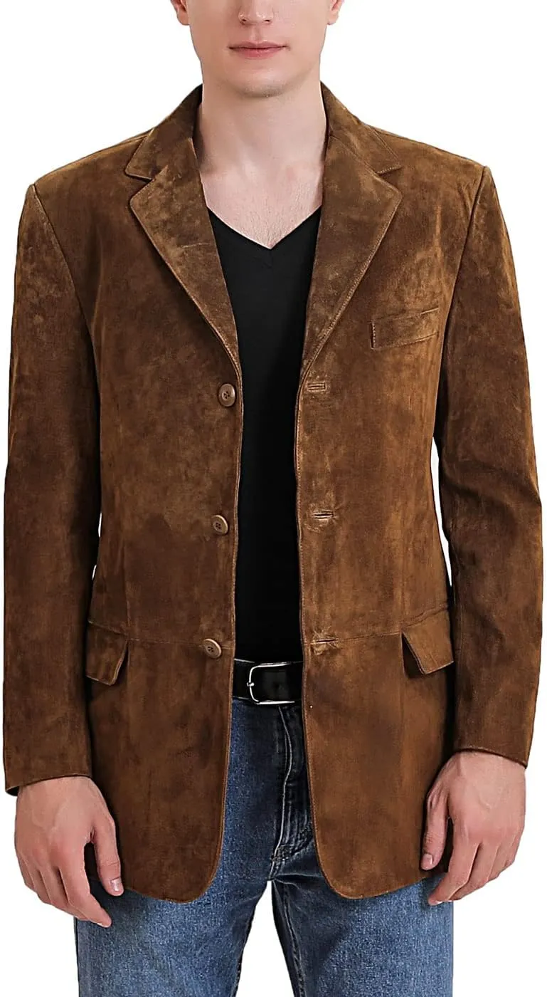 BGSD Men Liam 3-Button Leather Blazer Sport Coat Jacket (Also available in Big and Tall and Short)