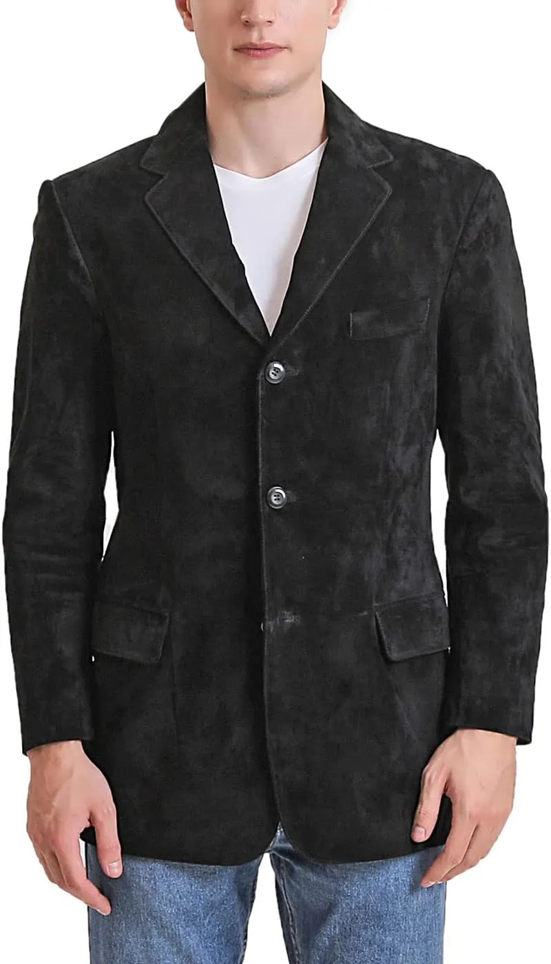BGSD Men Liam 3-Button Leather Blazer Sport Coat Jacket (Also available in Big and Tall and Short)