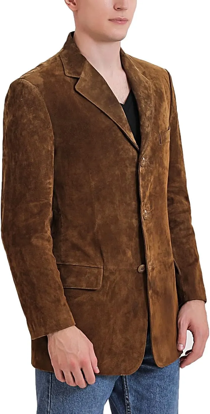 BGSD Men Liam 3-Button Leather Blazer Sport Coat Jacket (Also available in Big and Tall and Short)