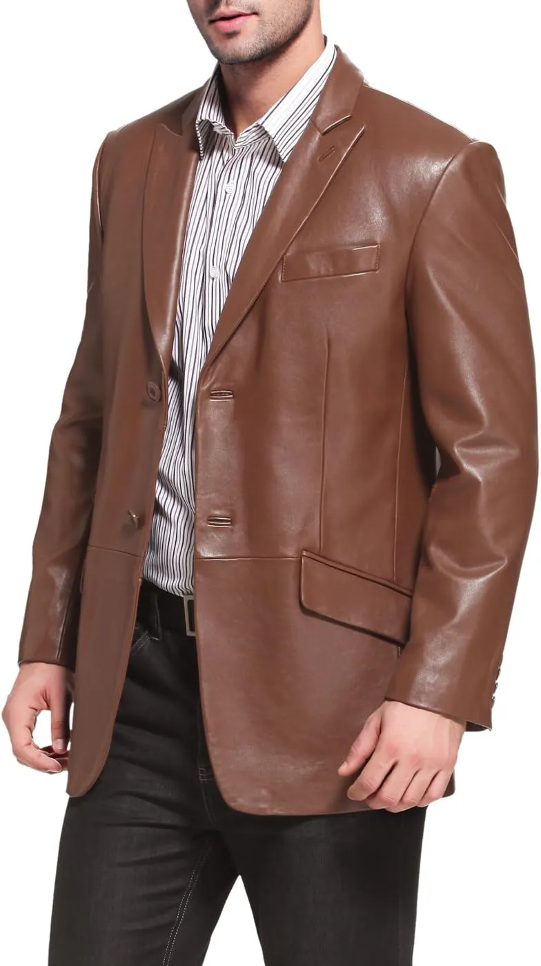 BGSD Men Noah 2-Button Lambskin Leather Blazer Sport Coat Jacket (Also available in Big and Tall and Short)