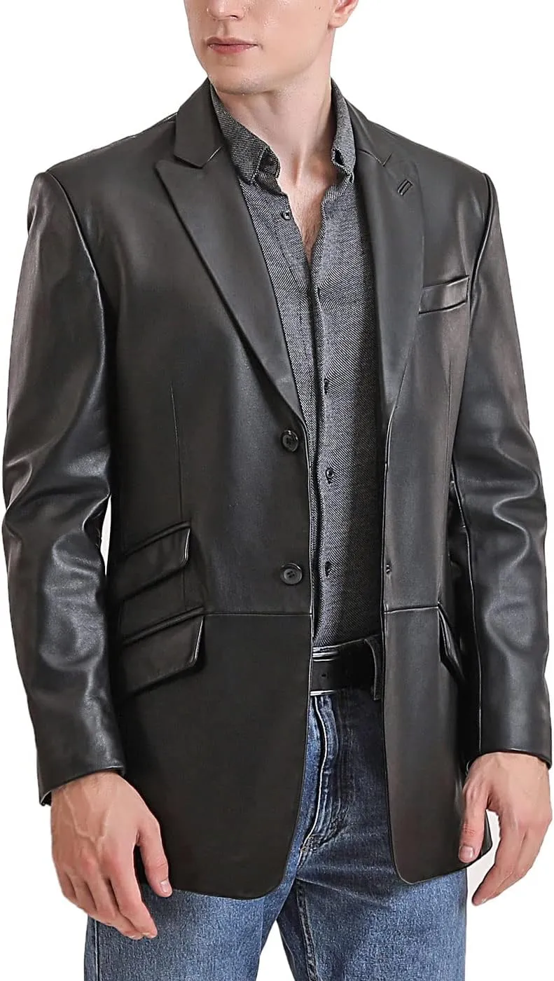 BGSD Men Noah 2-Button Lambskin Leather Blazer Sport Coat Jacket (Also available in Big and Tall and Short)