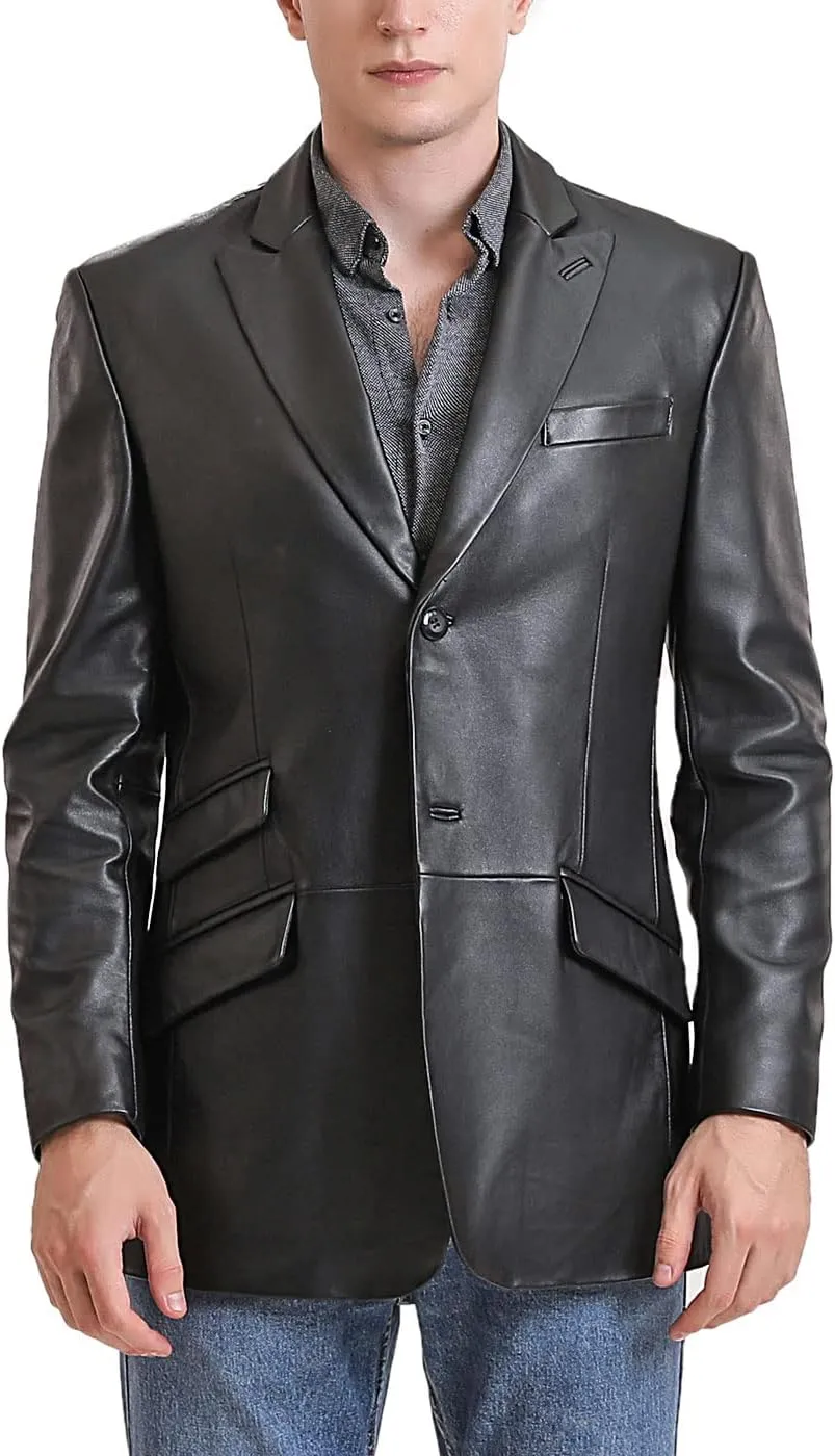 BGSD Men Noah 2-Button Lambskin Leather Blazer Sport Coat Jacket (Also available in Big and Tall and Short)